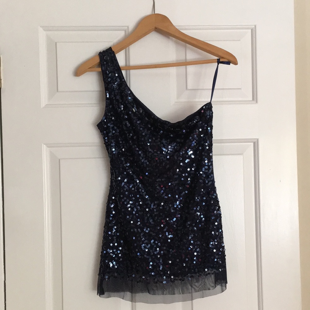 Navy Sequin one shoulder strap top